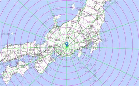 方位線|ウェブ地図で等距圏・方位線を表示する Leaflet版